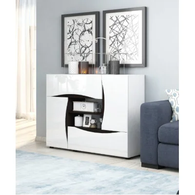 Chest of drawers Amulet 1200x426x1000 mm White gloss MDF / Wenge magic